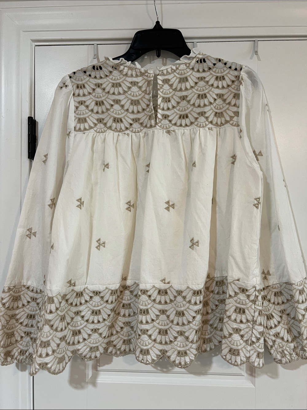 Time and Tru Cream Top with Metallic Gold Embroidery - Picture 6 of 7